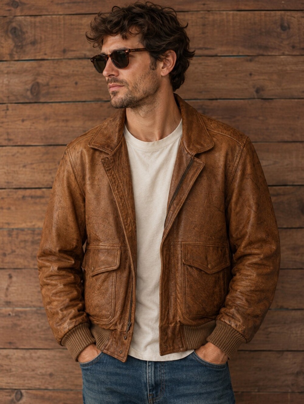 Cognac Leather Bomber Vintage 1980s Georgetown Leather Design Jacket Men's